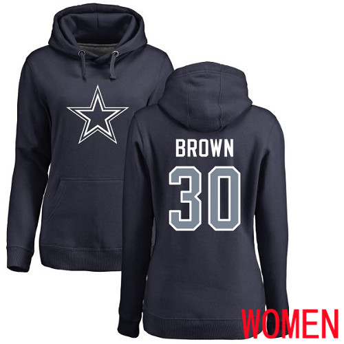 Women Dallas Cowboys Navy Blue Anthony Brown Name and Number Logo 30 Pullover NFL Hoodie Sweatshirts